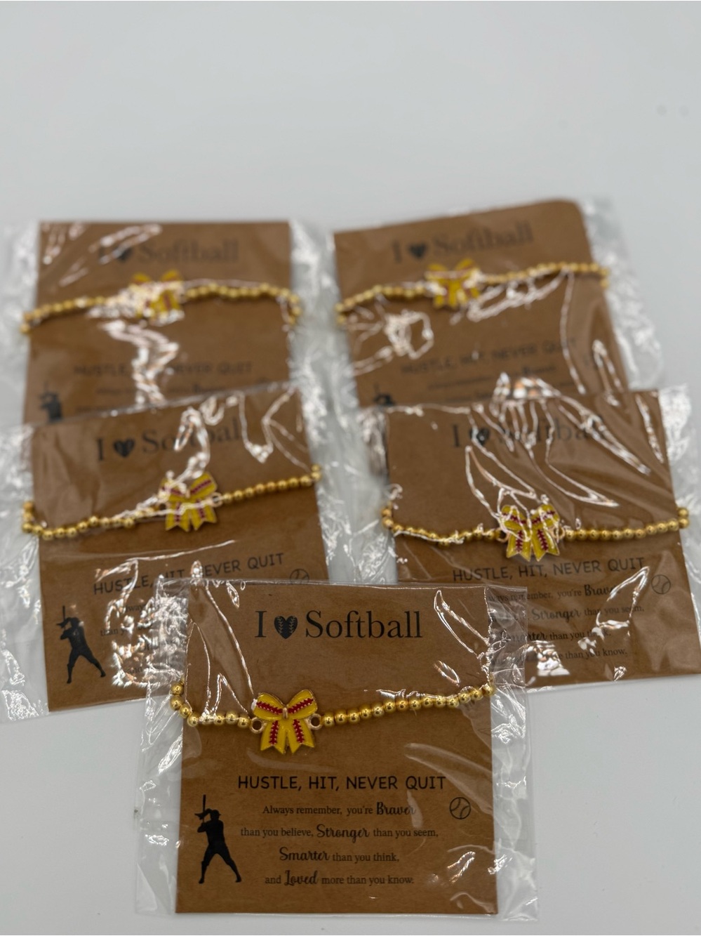 5 I ❤️ Softball Gold Beaded Bracelet Group Team Club Booster Gift Encouraging